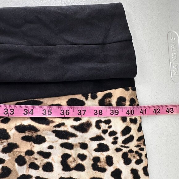 Lane Bryant V-Neck Black & Leopard Print Dress Size 22 Faux Leather Slimming - Picture 6 of 10